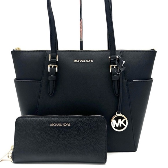 Michael Kors Large Charlotte Tote Bag & Large Continental Wallet Wristlet Black - Picture 3 of 14